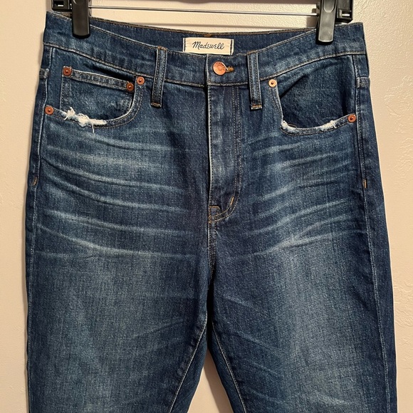 Madewell The High Rise Slim Boyjean Distressed Denim Cotton Jeans Size 27 Blue - Picture 4 of 15